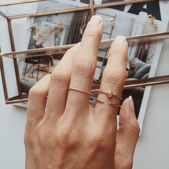 The Lex Line Jewelry - 14k Gold Minimalist Pink Coral Stacking Ring